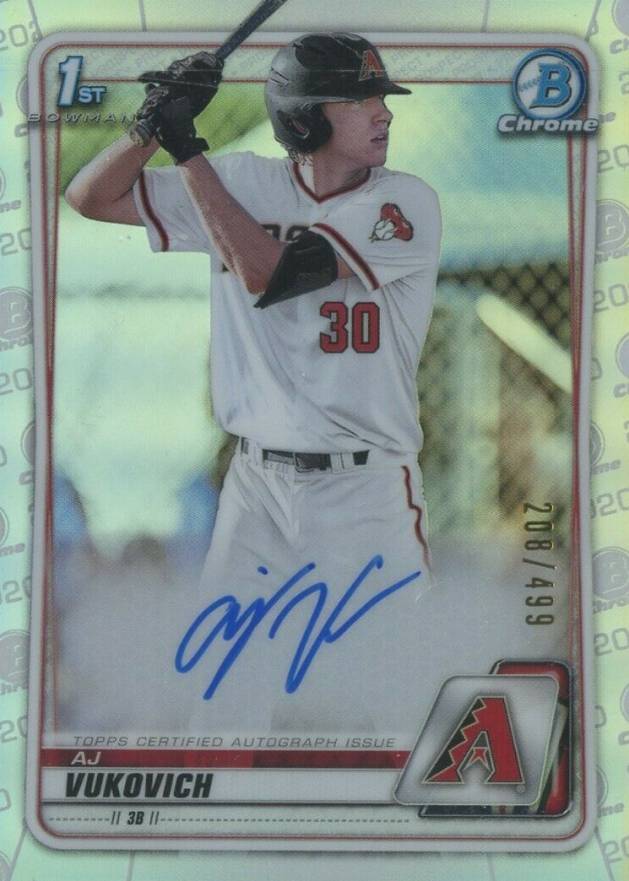 2020 Bowman Draft Chrome Draft Picks Autographs AJ Vukovich #CDAAV Baseball Card