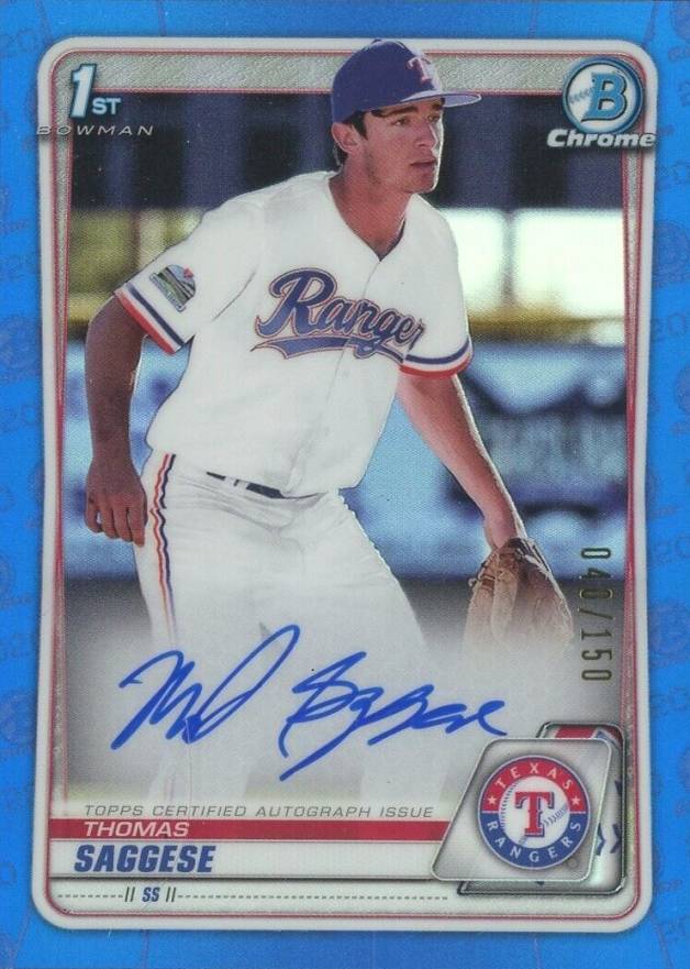 2020 Bowman Draft Chrome Draft Picks Autographs Thomas Saggese #CDATSA Baseball Card