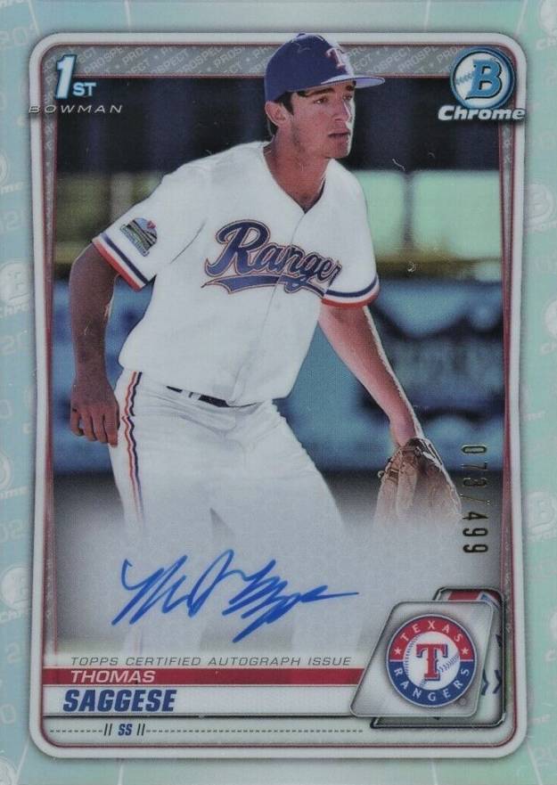 2020 Bowman Draft Chrome Draft Picks Autographs Thomas Saggese #CDATSA Baseball Card