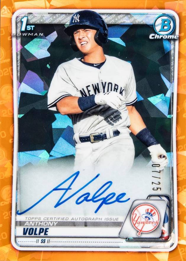 2020 Bowman Chrome Sapphire Edition Autographs Anthony Volpe #BSPAAV Baseball Card