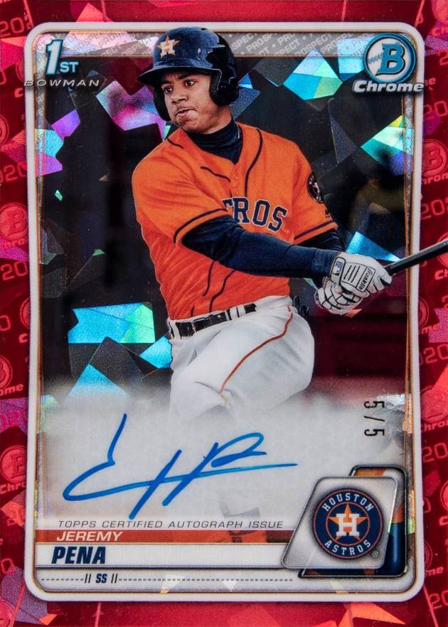 2020 Bowman Chrome Sapphire Edition Autographs Jeremy Pena #BSPAJP Baseball Card