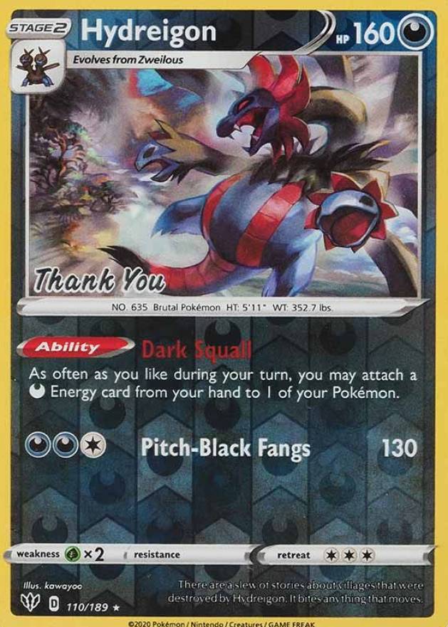 2020 Pokemon Sword & Shield Darkness Ablaze Hydreigon-Reverse Foil #110 TCG Card