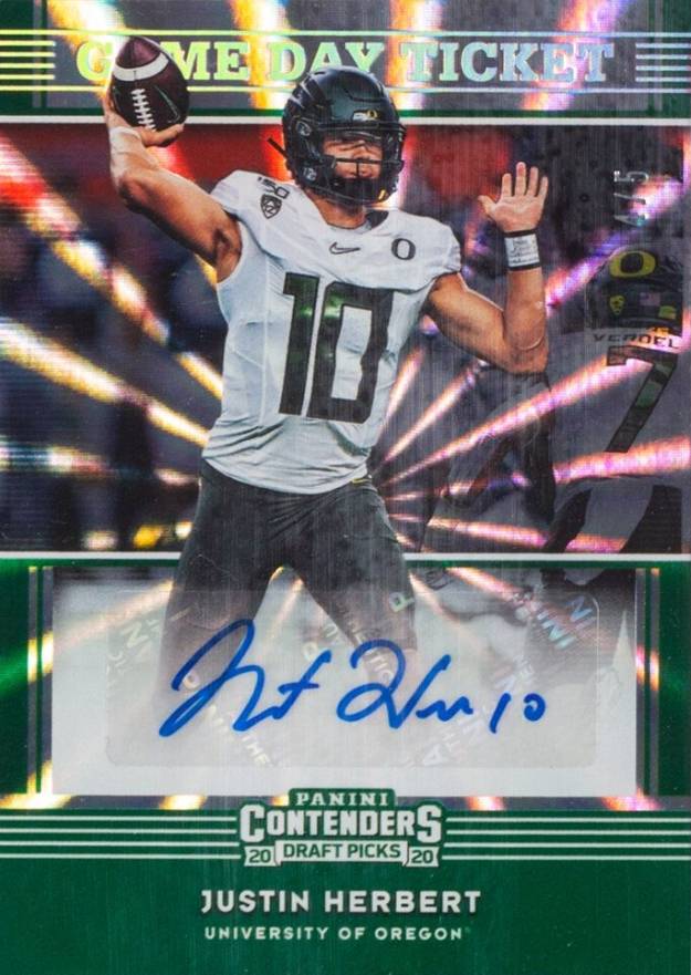 2020 Panini Contenders Draft Picks Game Day Ticket Signatures Justin Herbert #4 Football Card