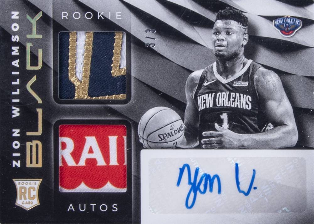 2019 Panini Black Rookie Memorabilia Autograph Zion Williamson #RVMZW Basketball Card