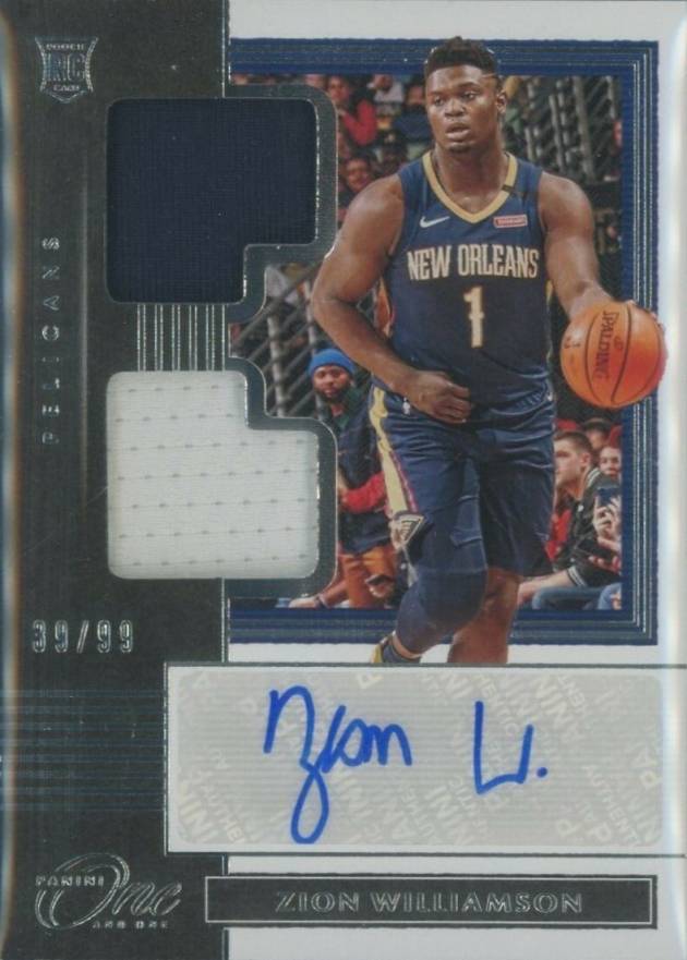 2019 Panini One and One Rookie Dual Jersey Autographs Zion Williamson #ZWL Basketball Card
