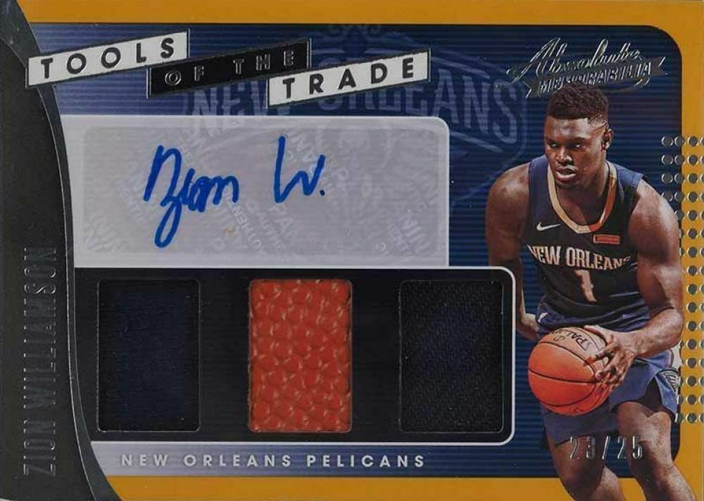 2019 Panini Absolute Memorabilia Tools of the Trade 3-Swatch Signatures Zion Williamson #ZWL Basketball Card