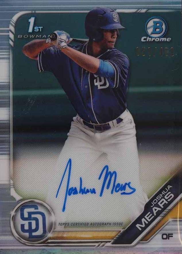 2019 Bowman Draft Chrome Draft Picks Autograph Joshua Mears #CDAJM Baseball Card