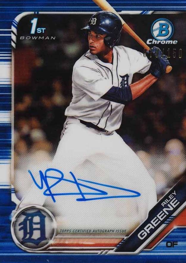 2019 Bowman Draft Chrome Draft Picks Autograph Riley Greene #CDARG Baseball Card