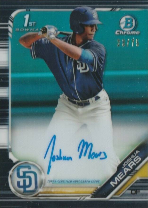 2019 Bowman Draft Chrome Draft Picks Autograph Joshua Mears #CDAJM Baseball Card