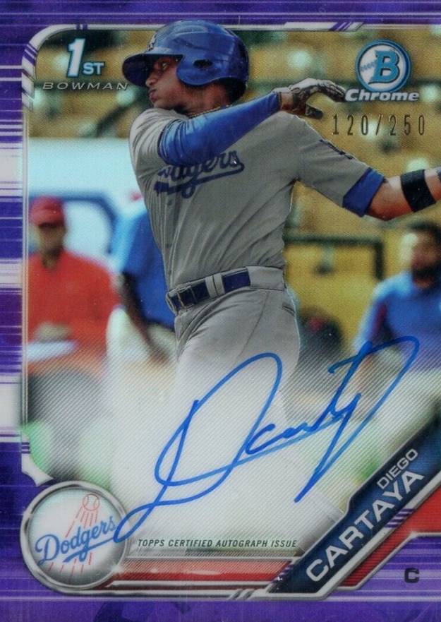 2019 Bowman Prospect Autographs Chrome Diego Cartaya #DCA Baseball Card