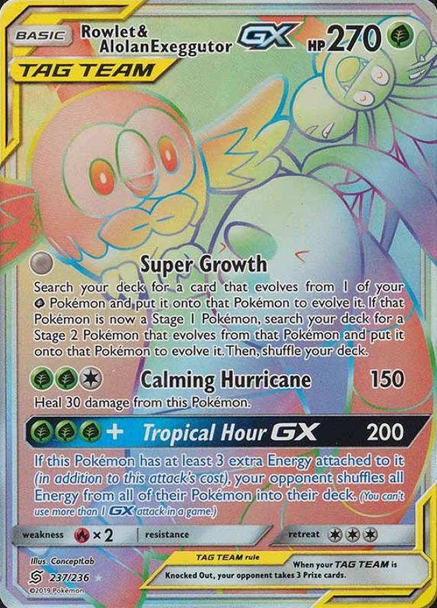 2019 Pokemon Sun & Moon Unified Minds Full Art/Rowlet & Alolan Exeggutor GX #237 TCG Card