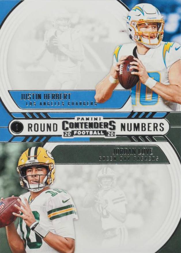 2020 Panini Contenders Round Numbers Jordan Love/Justin Herbert #RNHL Football Card