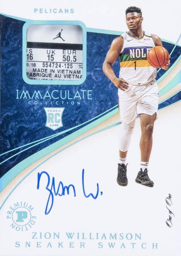 2019 Panini Immaculate Collection Rookie Sneaker Swatch Signatures Premium Edition Zion Williamson #PEZWL Basketball Card
