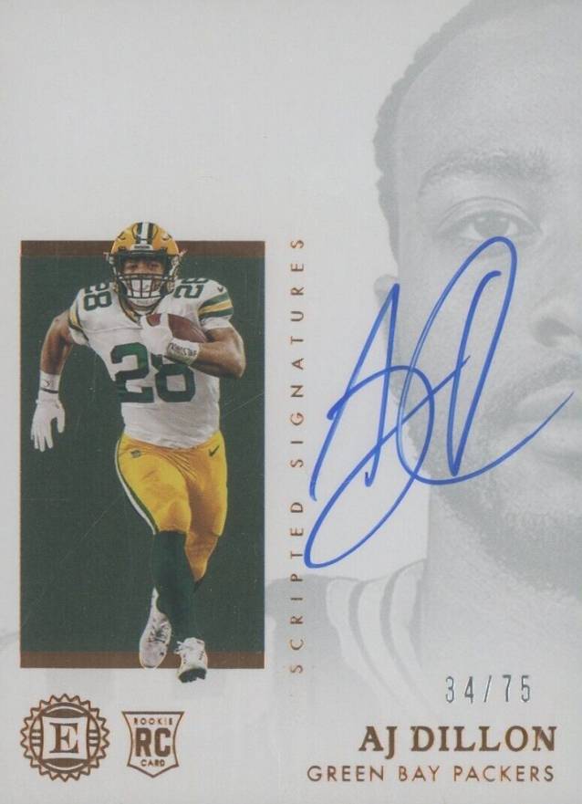 2020 Panini Encased Scripted Signatures A.J. Dillon #AJ Football Card