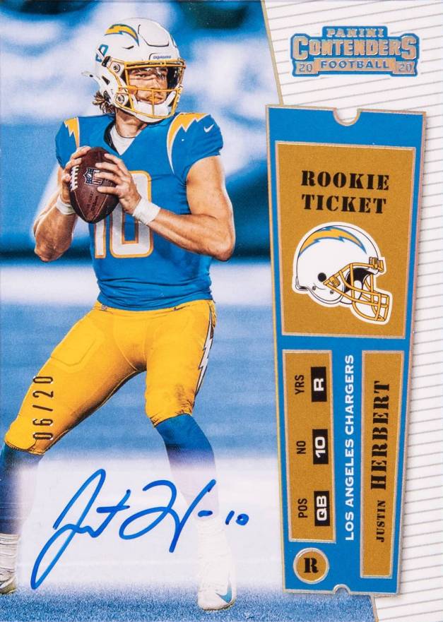 2020 Panini Contenders 2000 Rookie Ticket Autograph Justin Herbert #JHE Football Card