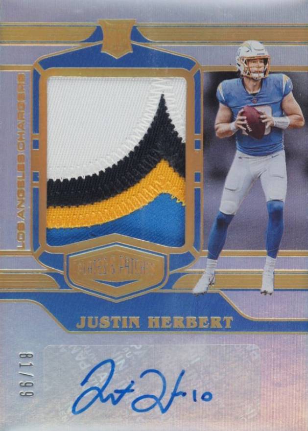 2020 Panini Plates & Patches Rookie Patch Autographs Justin Herbert #RPAJH Football Card