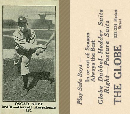 1916 The Globe Clothing Oscar Vitt #181 Baseball Card