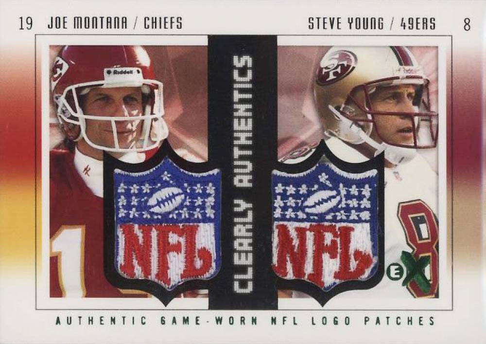 2004 Fleer E-X Clearly Authentics Dual Emerald Relic 1/1 Joe Montana/Steve Young #CAJMSY Football Card