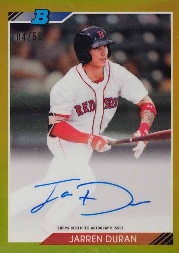 2020 Bowman Heritage Chrome Autographs Jarren Duran #JD Baseball Card