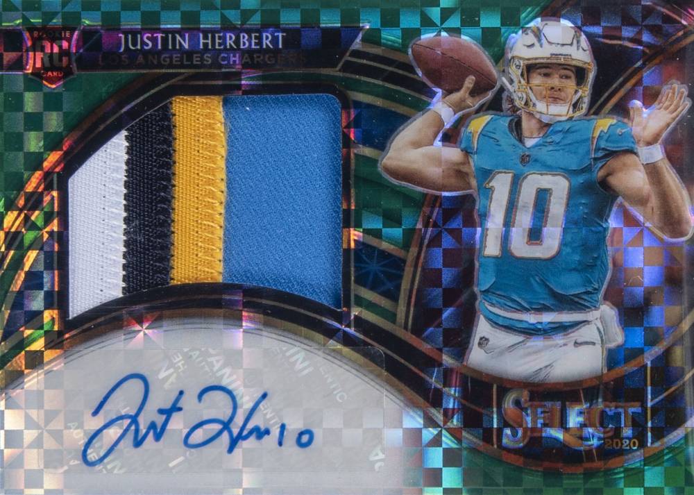 2020 Panini Select Jumbo Rookie Signature Swatch Prizm Justin Herbert #JHE Football Card