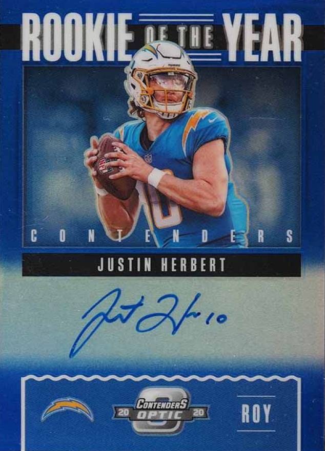 2020 Panini Contenders Optic Rookie of the Year Contenders Autographs Justin Herbert #ROY12 Football Card