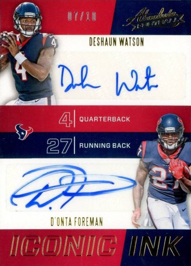 2017 Panini Absolute Iconic Ink Dual Autographs D'Onta Foreman/Deshaun Watson #HOU Football Card