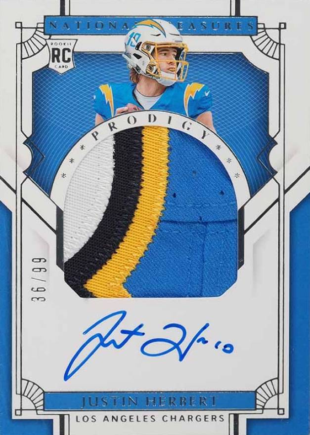 2020 Panini National Treasures Prodigy Patch Autographs Justin Herbert #JH Football Card