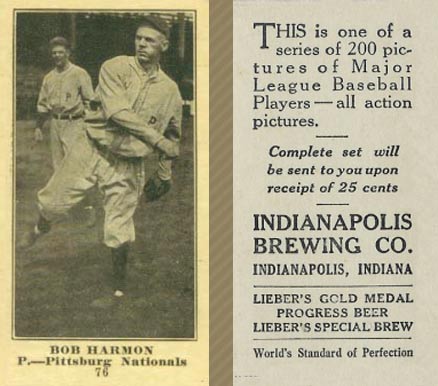 1916 Indianapolis Brewing Bob Harmon #76 Baseball Card