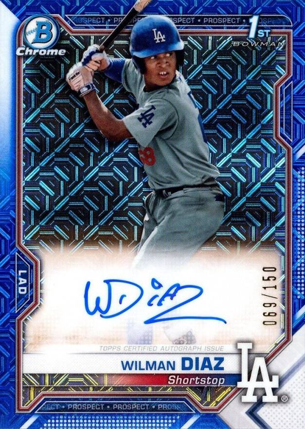 2021 Bowman Chrome Prospect Autographs Wilman Diaz #CPAWD Baseball Card
