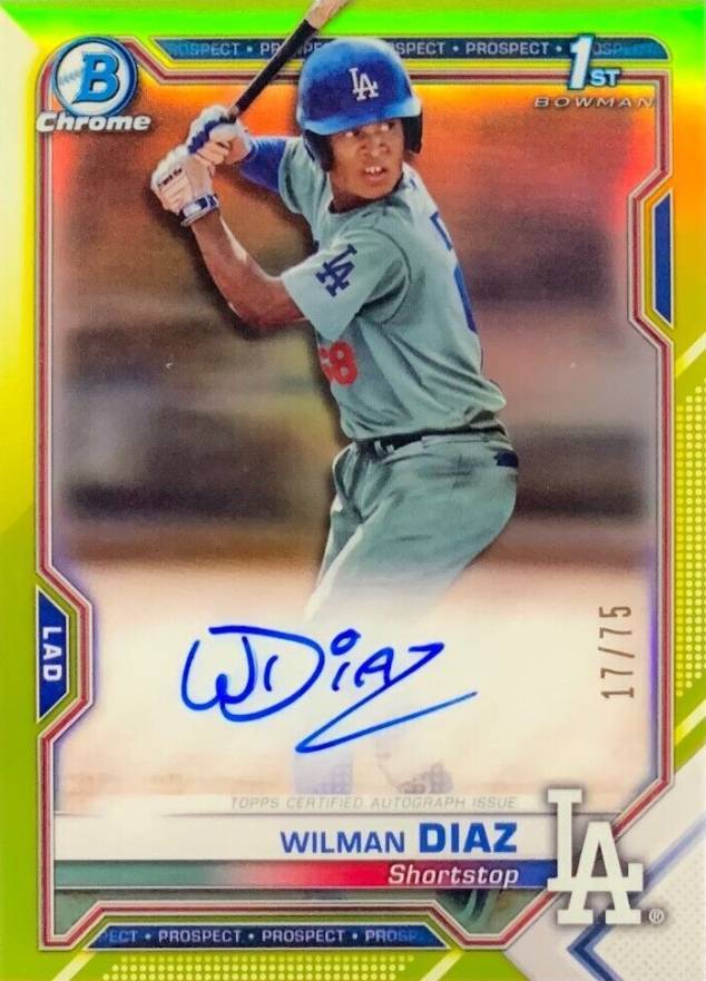 2021 Bowman Chrome Prospect Autographs Wilman Diaz #CPAWD Baseball Card