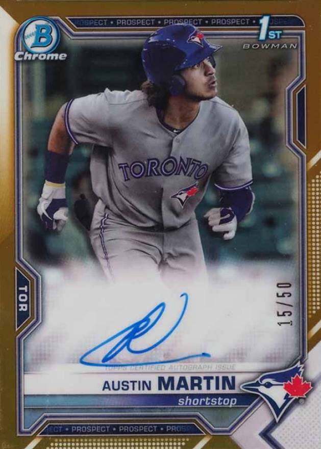 2021 Bowman Chrome Prospect Autographs Austin Martin #CPAAM Baseball Card