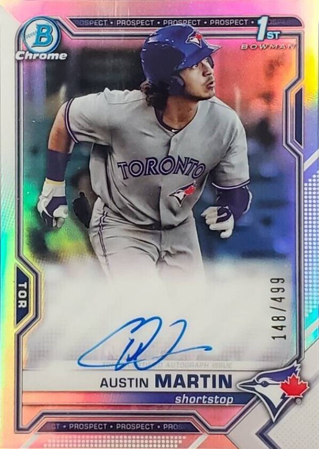 2021 Bowman Chrome Prospect Autographs Austin Martin #CPAAM Baseball Card