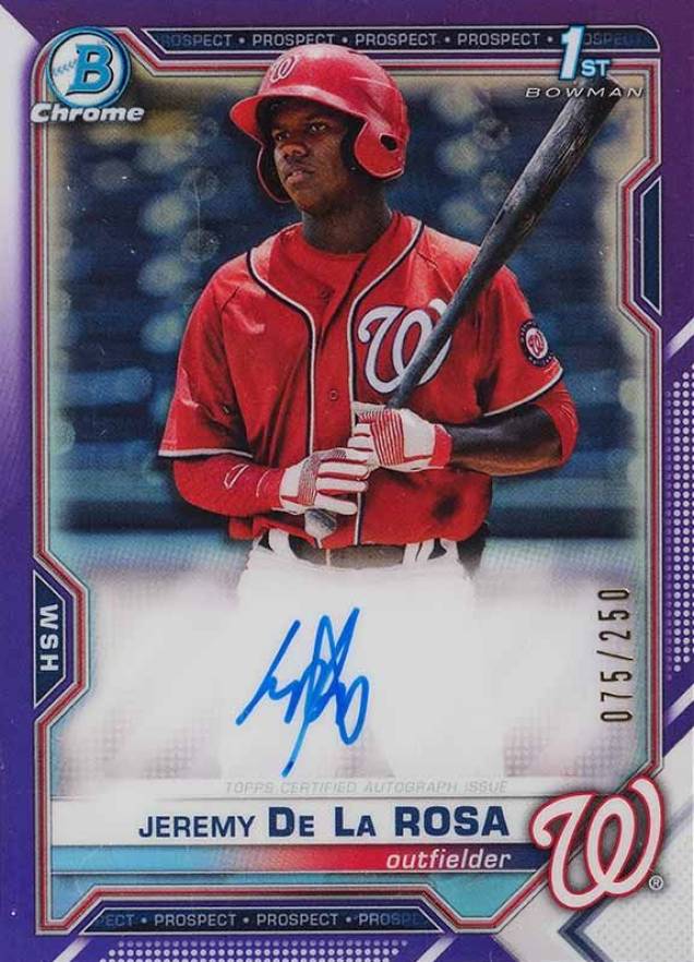 2021 Bowman Chrome Prospect Autographs Jeremy de La Rosa #CPAJDL Baseball Card