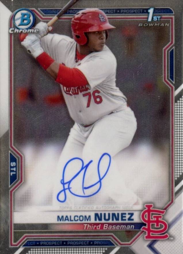 2021 Bowman Chrome Prospect Autographs Malcom Nunez #CPAMN Baseball Card