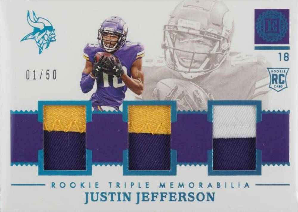 2020 Panini Encased Rookie Triple Memorabilia Justin Jefferson #RT13 Football Card