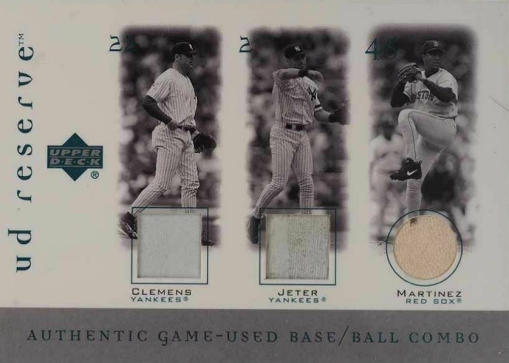 2001 Upper Deck Reserve Game-Used Reserve Trio Derek Jeter/Pedro Martinez/Roger Clemens #B-CMJ Baseball Card