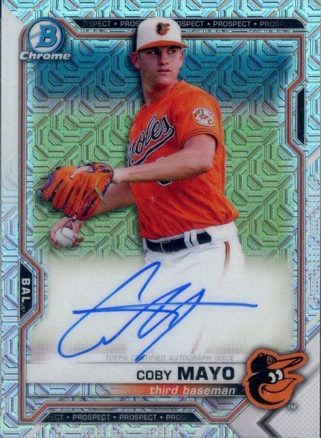 2021 Bowman Mega Box Chrome Autographs Coby Mayo #BMACM Baseball Card