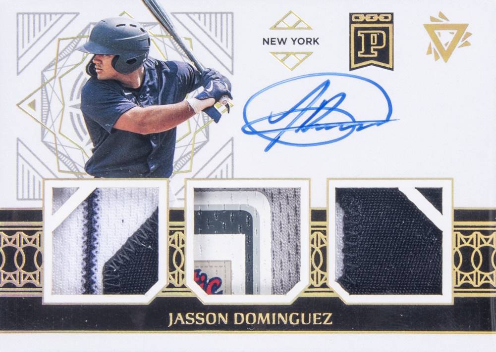 2020 Panini Blockchain Triple Relic Autograph Jasson Dominguez #PT-JD Baseball Card