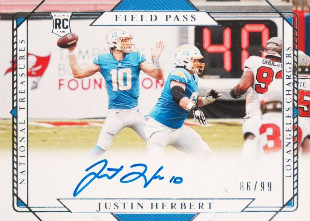 2020 Panini National Treasures Rookie Signatures Field Pass Justin Herbert #FPJH Football Card