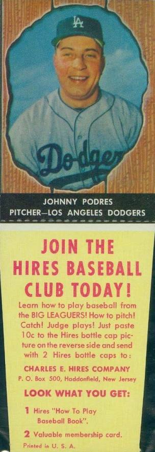 1958 Hires Root Beer Johnny Podres #42 Baseball Card