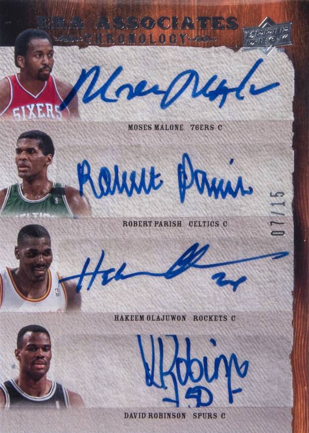 2007 Upper Deck Chronology ERA Associates Hakeem Olajuwon/David Robinson/Moses Malone/Robert Parish #ORMP Basketball Card