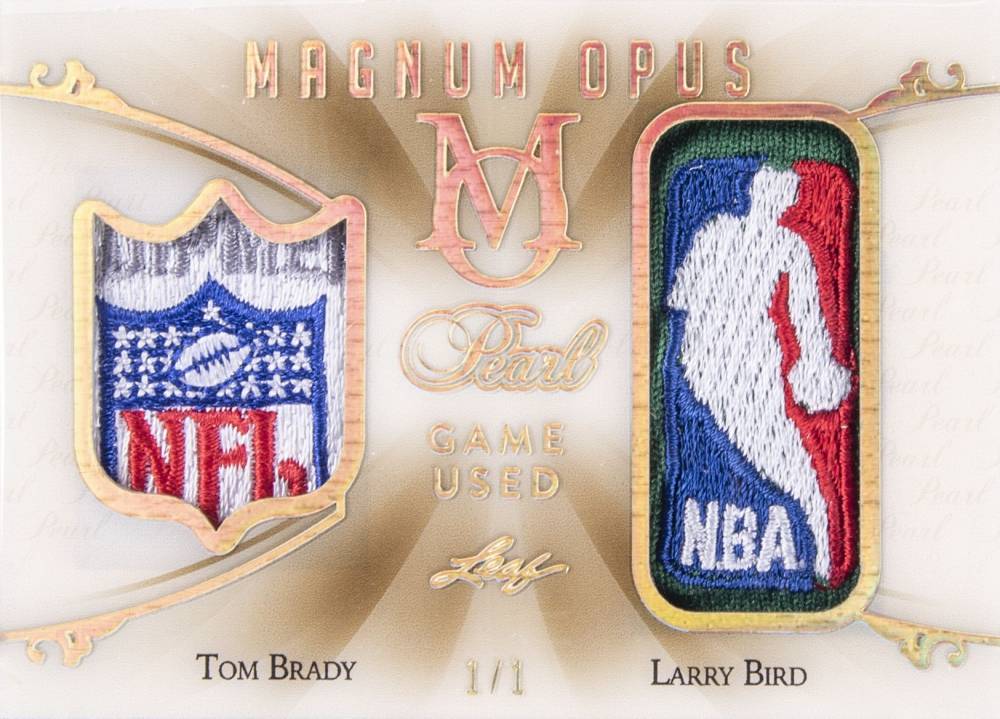 2018 Leaf Pearl Magnum Opus Memorabilia 1/1 Larry Bird/Tom Brady #MO-1 Football Card