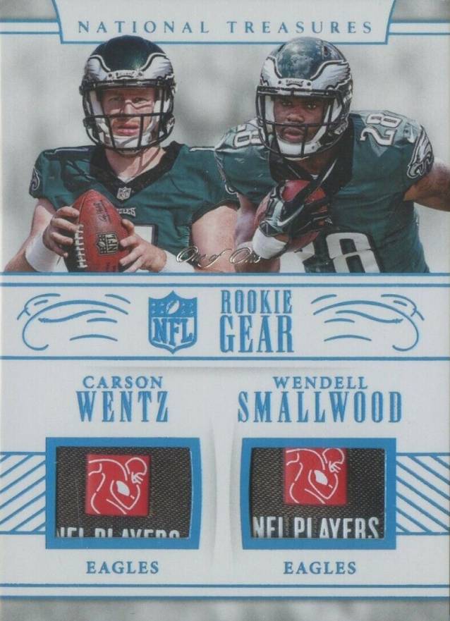 2016 Panini National Treasures Rookie NFL Gear Combo Materials Carson Wentz/Wendell Smallwood #22 Football Card