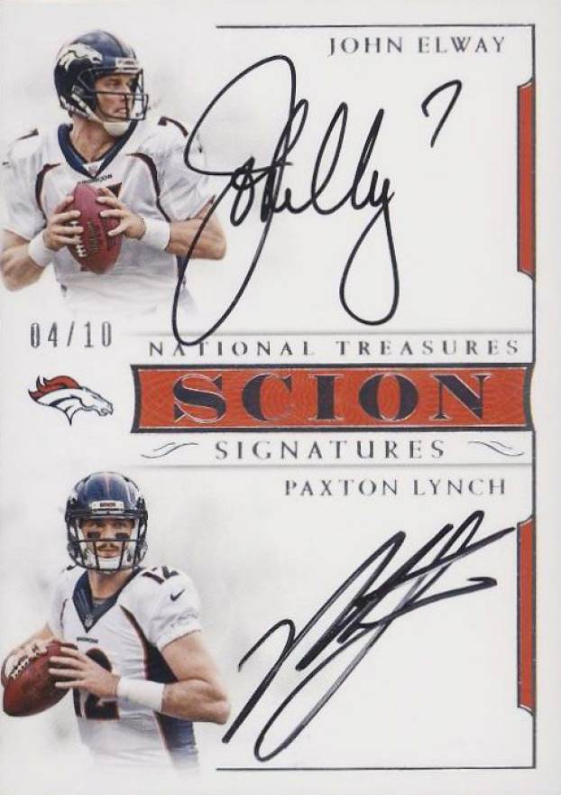 2016 Panini National Treasures Scion Signatures John Elway/Paxton Lynch #7 Football Card