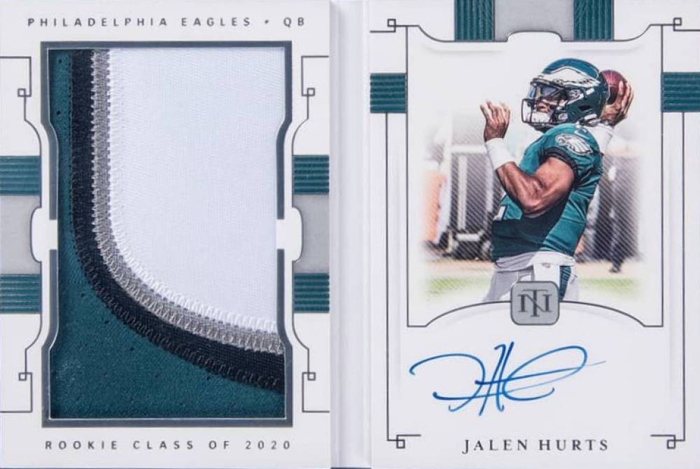 2020 Panini National Treasures Rookie Jumbo Materials Prime Signature Booklets Jalen Hurts #RJB-JAH Football Card