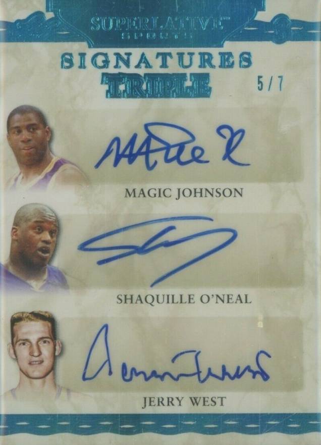 2020 Leaf Superlative Sports Superlative Signatures Three erry West/Magic Johnson/Shaquille O'Neal #SS3-03 Basketball Card