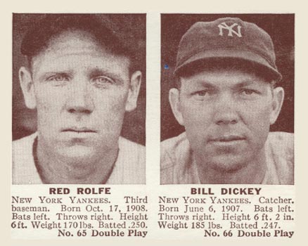 1941 Double Play Rolfe/Dickey #65/66 Baseball Card