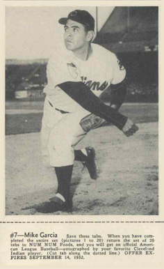 1952 Num Num Cleveland Indians Mike Garcia #7 Baseball Card