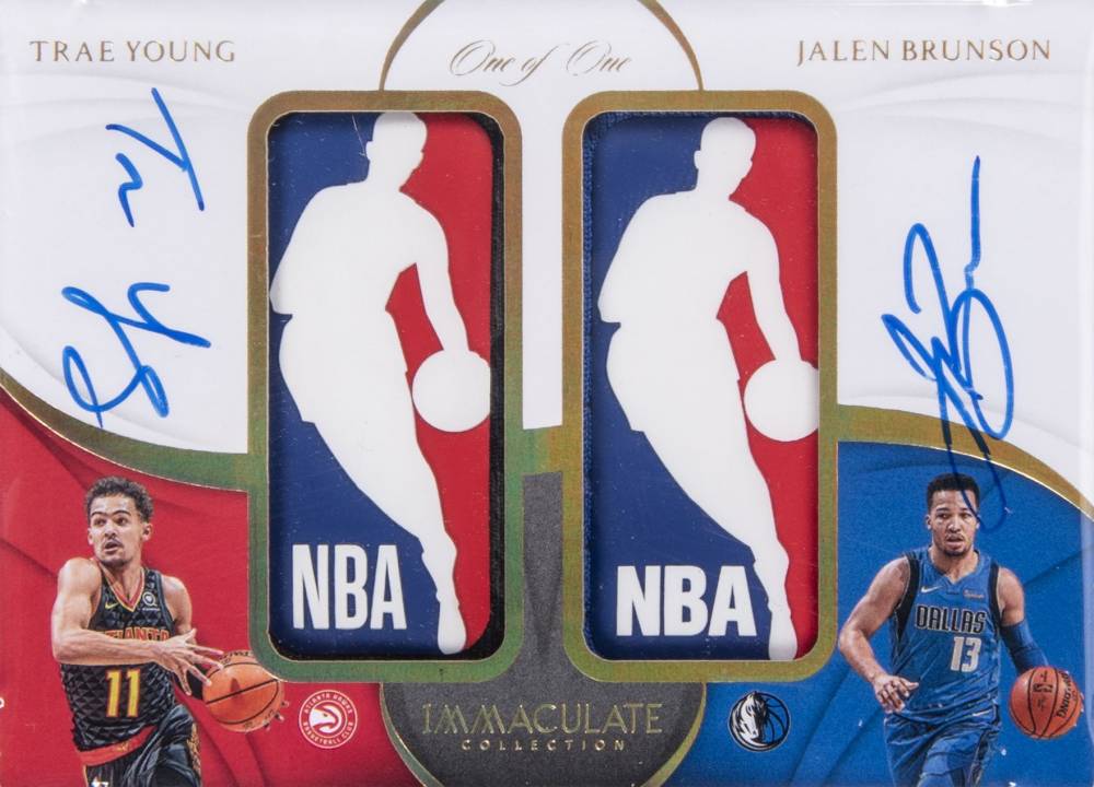 2018 Panini Immaculate Collection Dual Rookie Logoman Autographs 1/1 Jalen Brunson/Trae Young #TJ Basketball Card