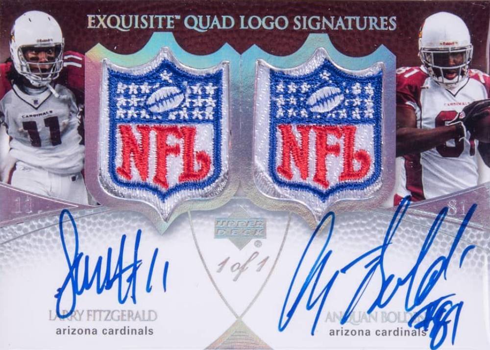 2007 Upper Deck Exquisite Collection Quad Logo Signatures 1/1 Larry Fitzgerald/Anquan Boldin/Chad Johnson/T.J. Houshmandzadeh #FBJH Football Card